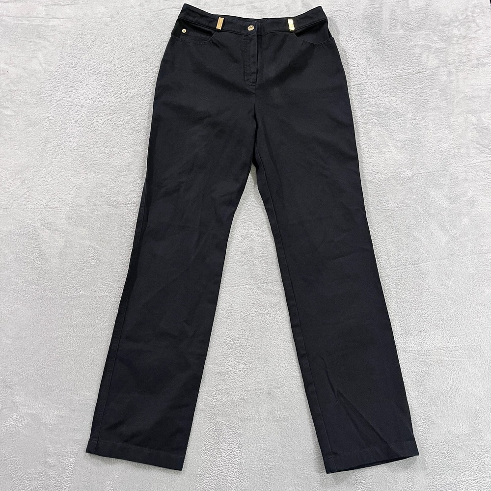 Vtg 90s St. John Sport by Marie Gray Pants Women's 8 Black W/ Gold